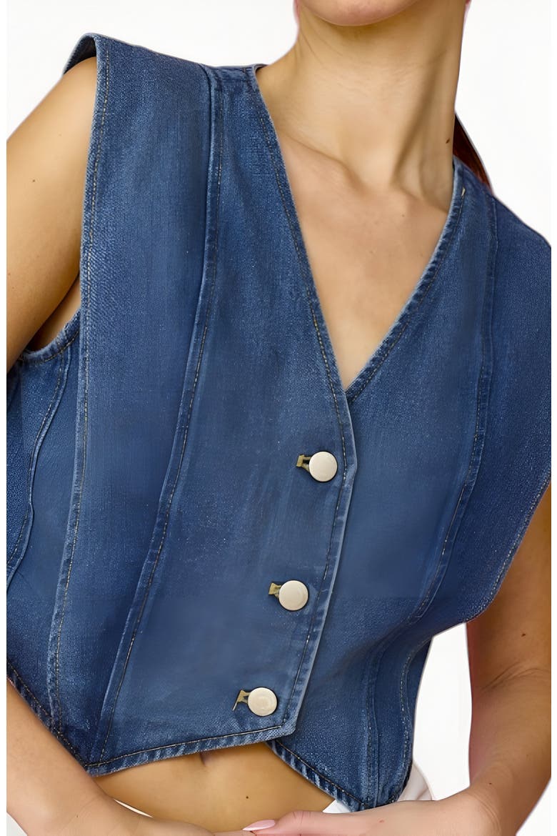 Angled Hem V-Neck Denim Vest, Alternate, color, Blue
