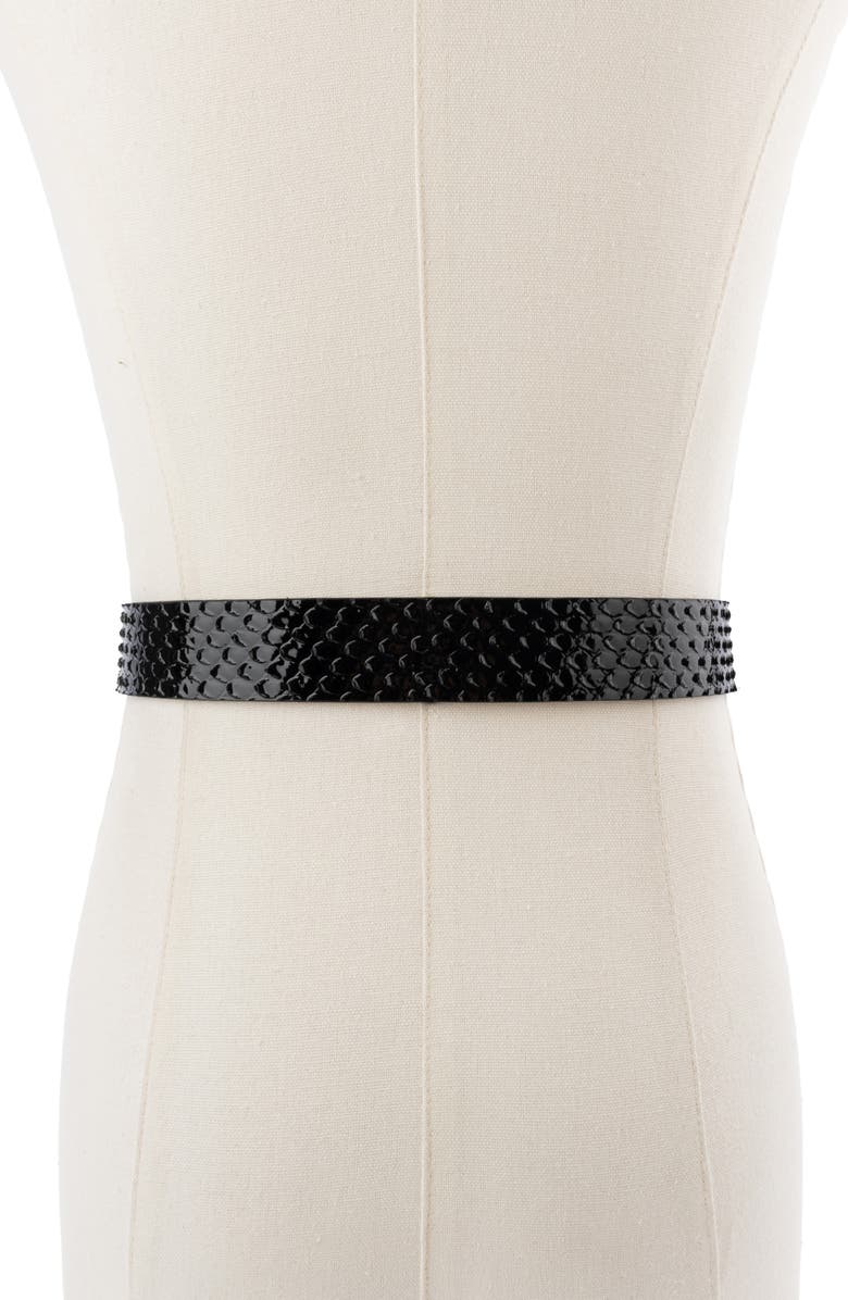 Kurt Geiger London Mayfair Crystal Eagle Head Snake Print Leather Belt, Alternate, color,