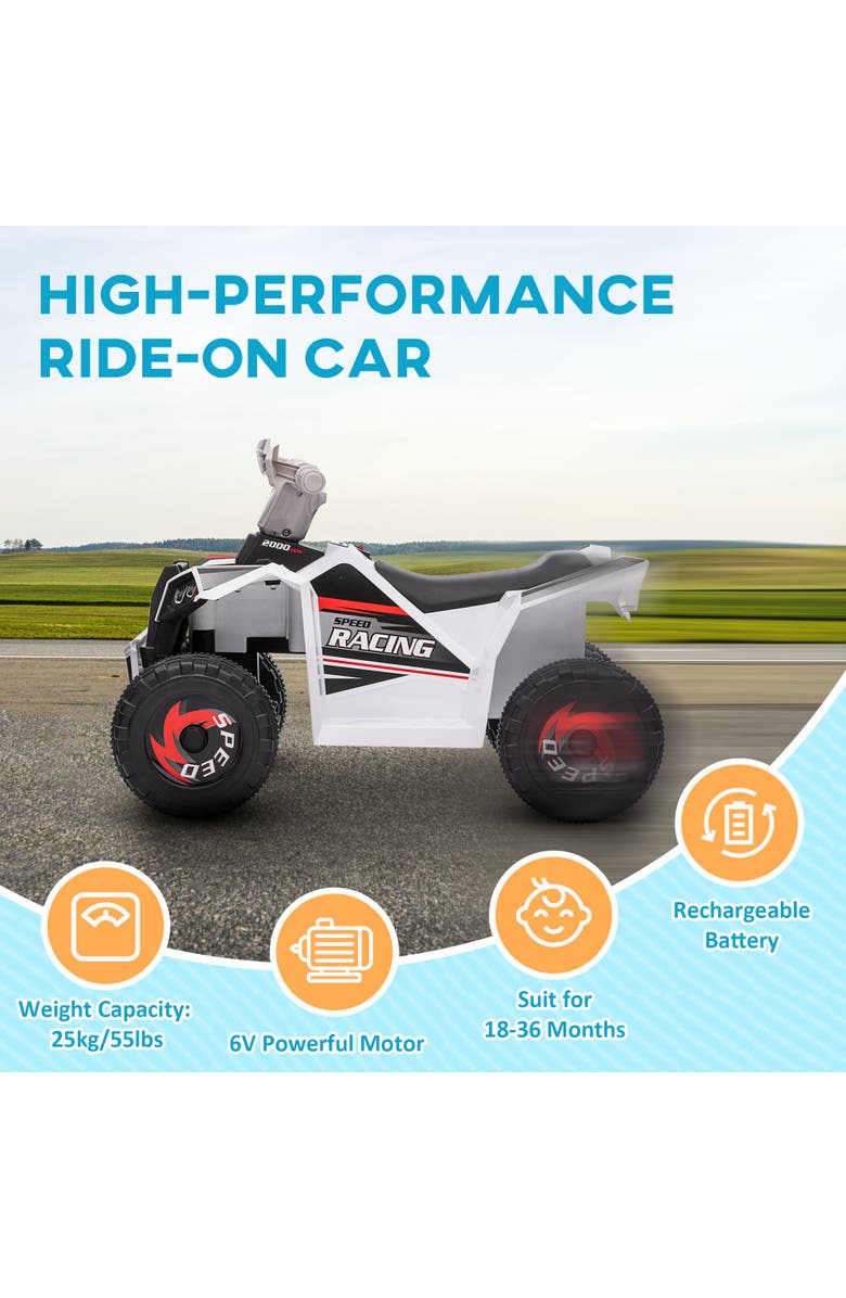 Aosom 6V Kids ATV Quad with Forward/Backward, Wear-Resistant Wheels, Alternate, color, White