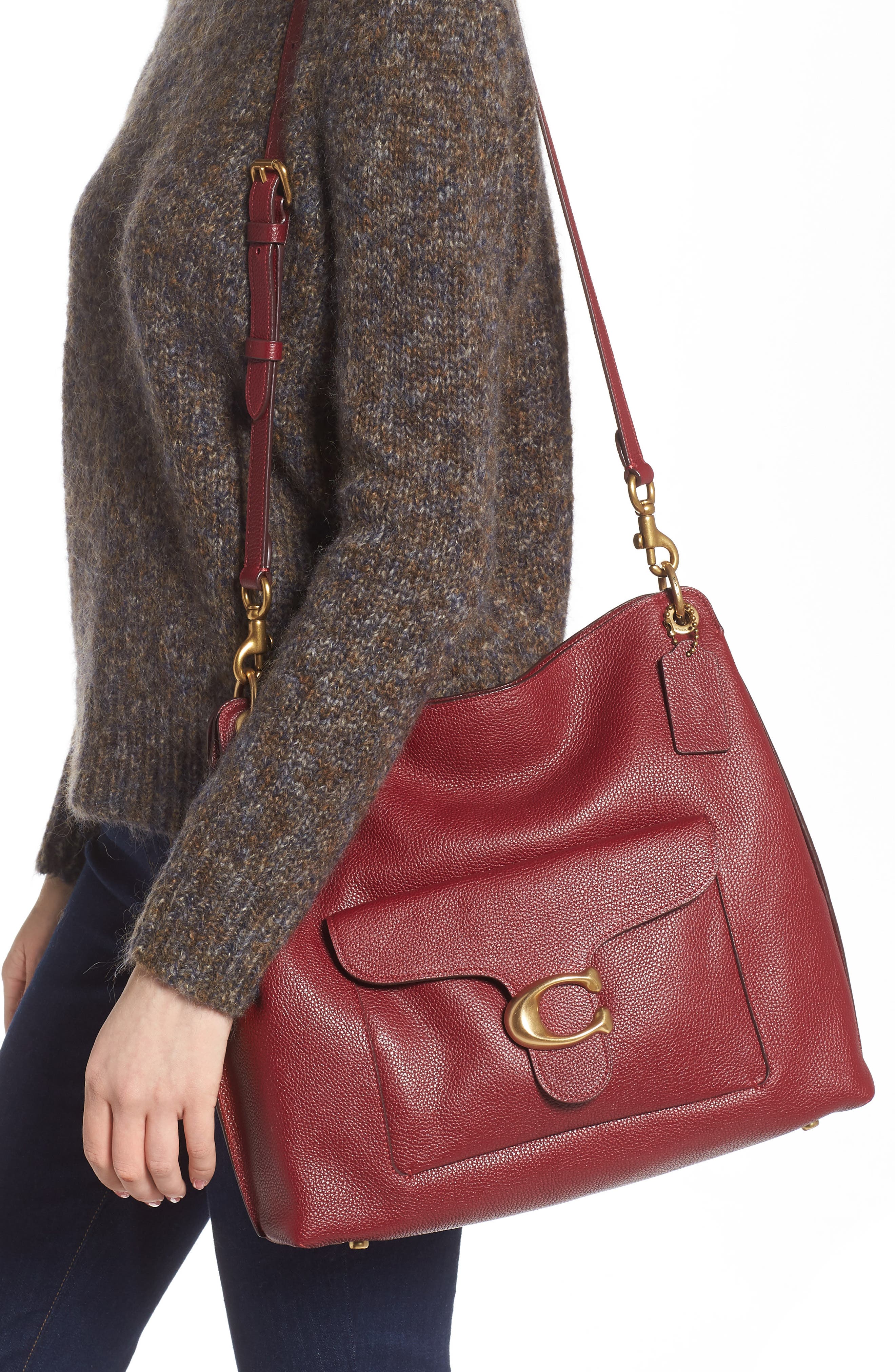Tabby Leather Shoulder Bag, Alternate, color, B4/ DEEP RED