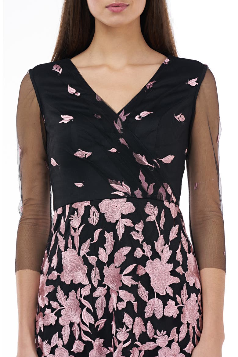 JS Collection Floral Embroidered A-Line Gown, Alternate, color, BLUSH BLACK