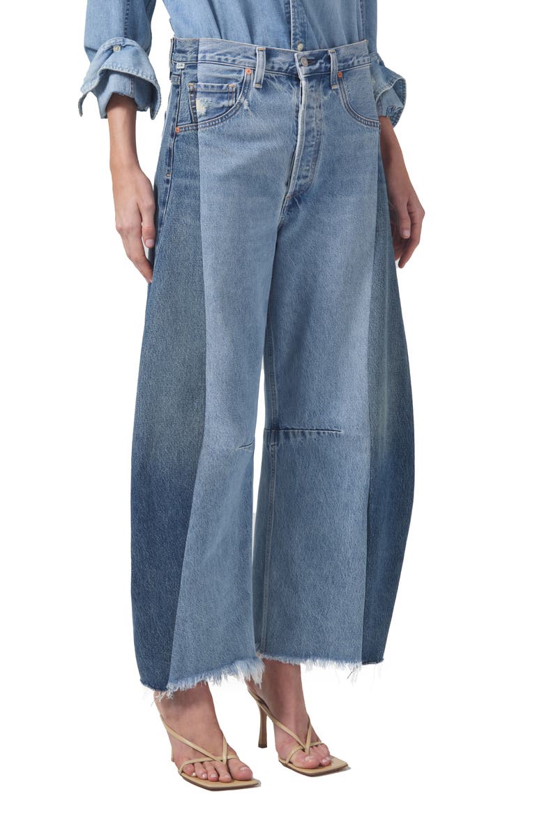 Pieced Horseshoe Raw Hem Ankle Wide Leg Jeans, Main, color, FRACTURE