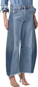 Citizens of Humanity Pieced Horseshoe Raw Hem Ankle Wide Leg Jeans