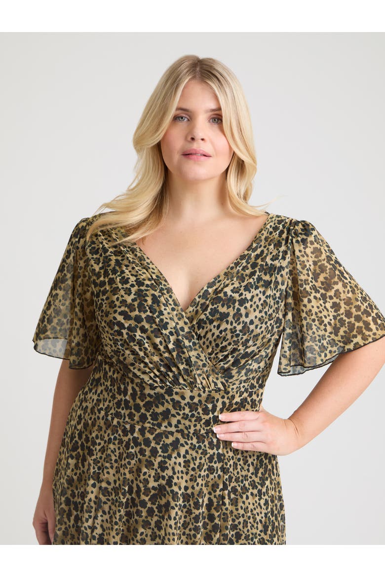Victoria Printed Angel Sleeve Midi Dress, Alternate, color, Leopard Print