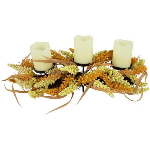Northlight Autumn Harvest Triple Candle Holder With Artificial Fall Foliage In Multi