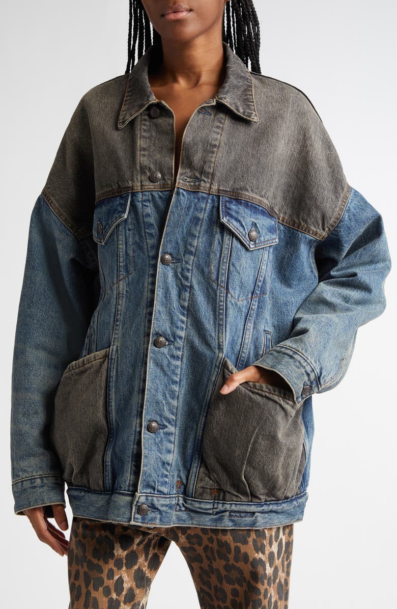 R13 Lacey Oversize Colorblock Trucker Jacket, Alternate, color,