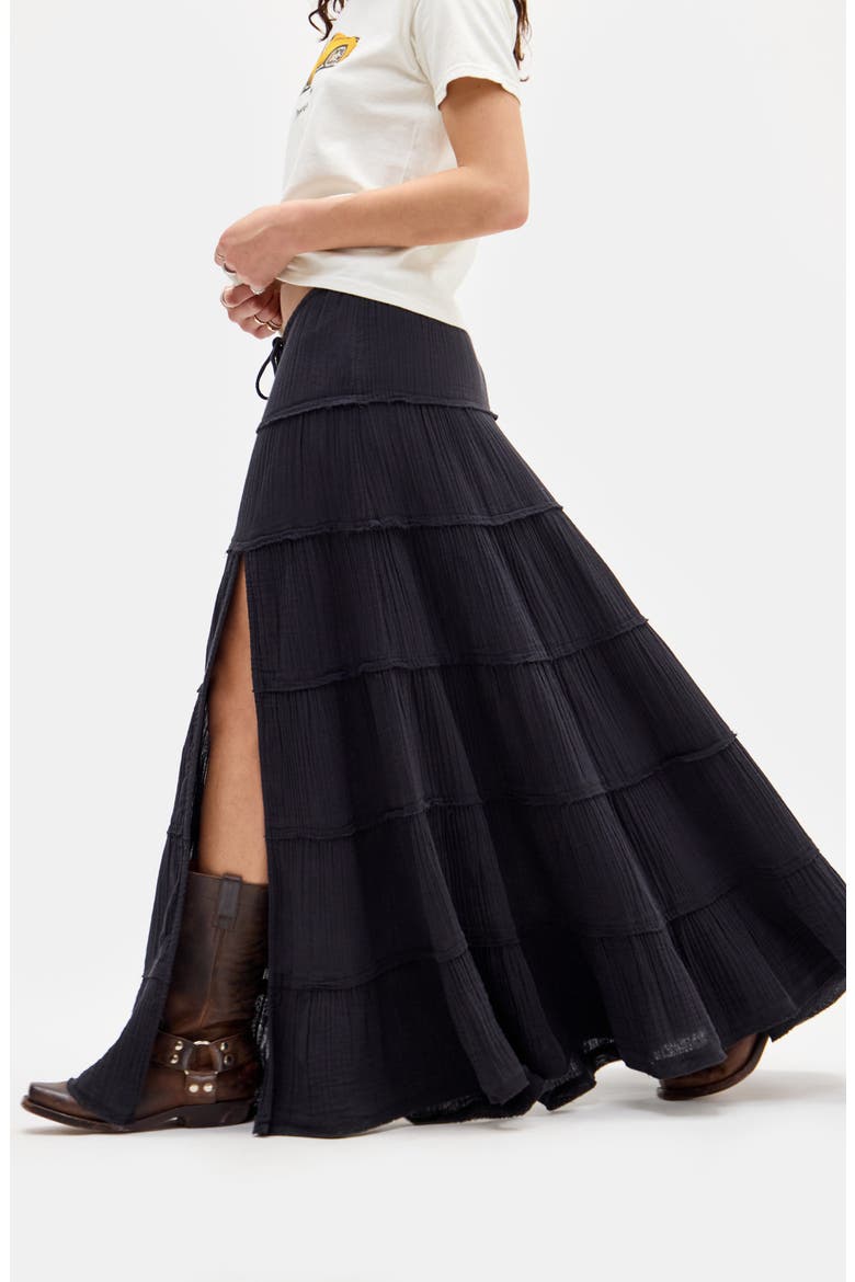 Sadie Tiered Cotton Maxi Skirt, Alternate, color, BLACK
