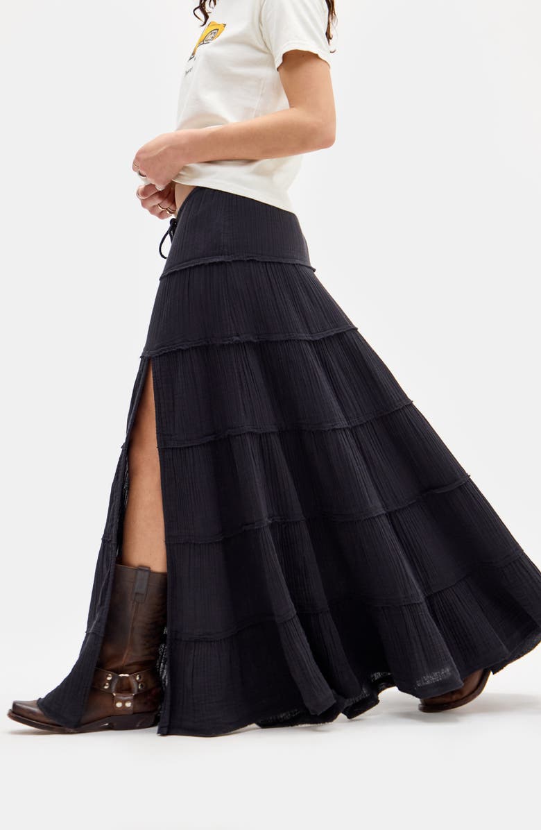 BDG Urban Outfitters Sadie Tiered Cotton Maxi Skirt, Alternate, color, Black