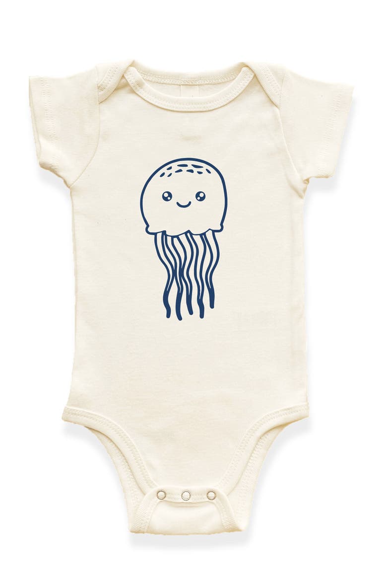 Jellyfish Organic Cotton Baby Bodysuit, Main, color, Natural with Nautical Blue
