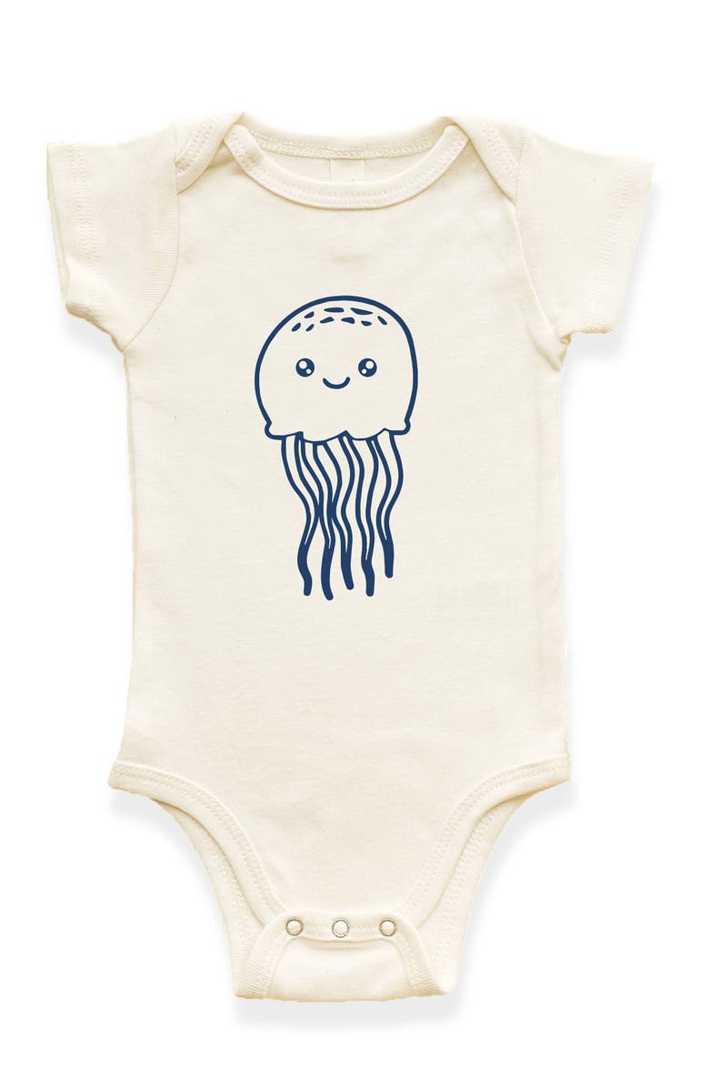 Tenth & Pine Jellyfish Organic Cotton Baby Bodysuit, Main, color, Natural With Nautical Blue