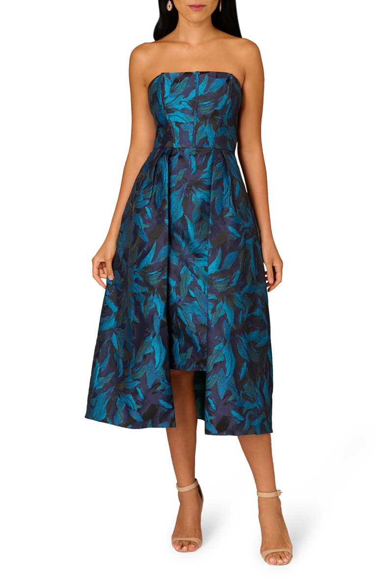 Aidan Mattox by Adrianna Papell Floral Jacquard Strapless Cocktail Dress, Main, color, 
