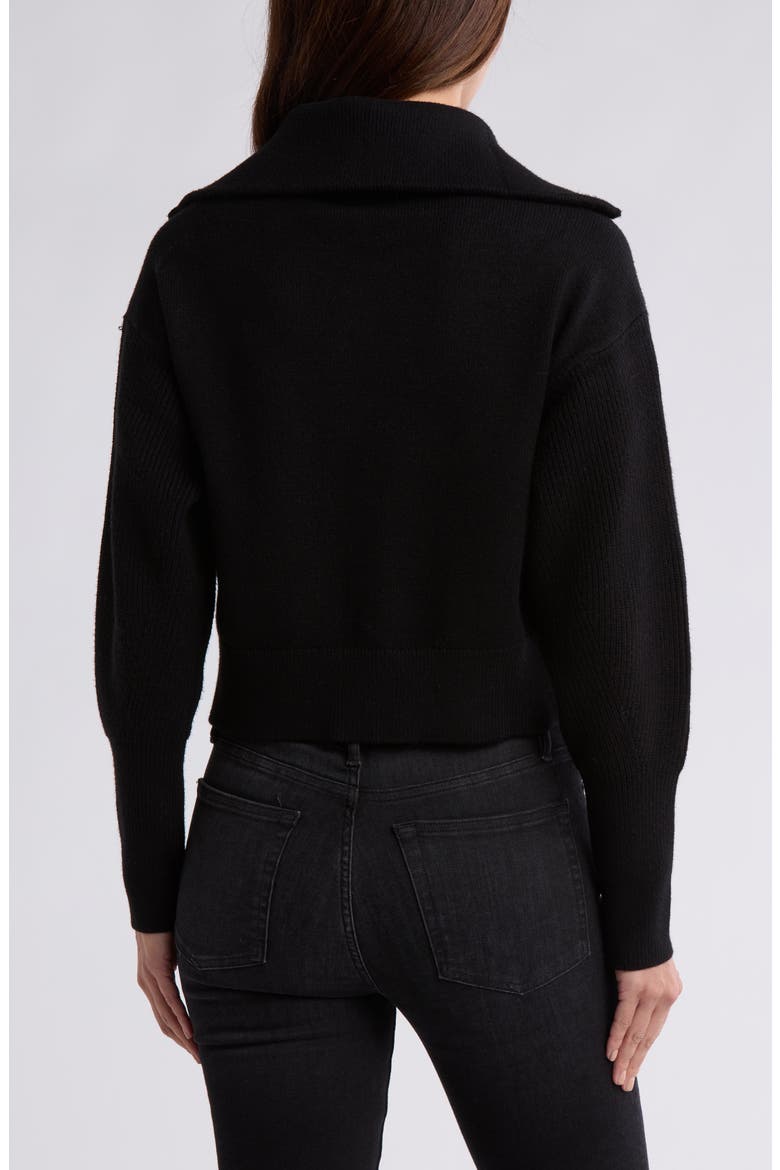 Wide Collar Zip Cardigan, Alternate, color, BLACK