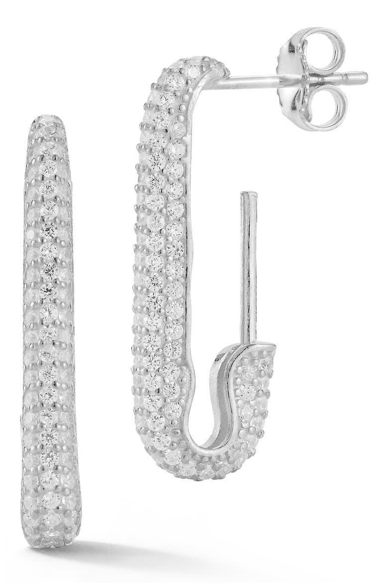 Pavé CZ Paper Clip Earrings, Main, color, SILVER