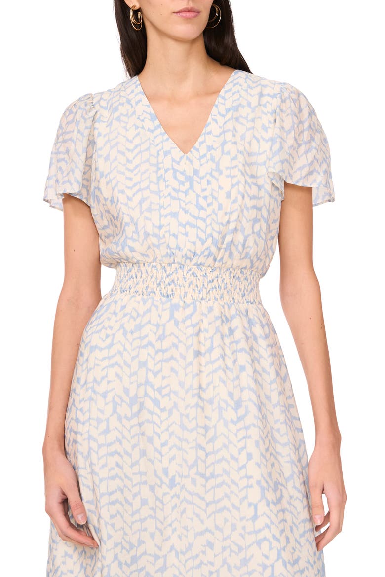 Abstract Print Flutter Sleeve Midi Dress, Alternate, color, LAKE BREEZE