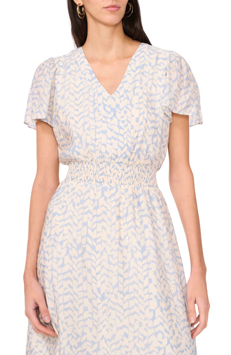 Vince Camuto Abstract Print Flutter Sleeve Midi Dress, Alternate, color, Lake Breeze