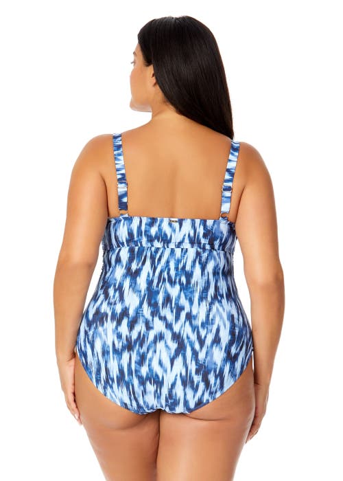 Anne Cole Plus Plus Tie Dye Ikat Hidden Underwire Drape Front One Piece Swimsuit In Tie Dye Ikat