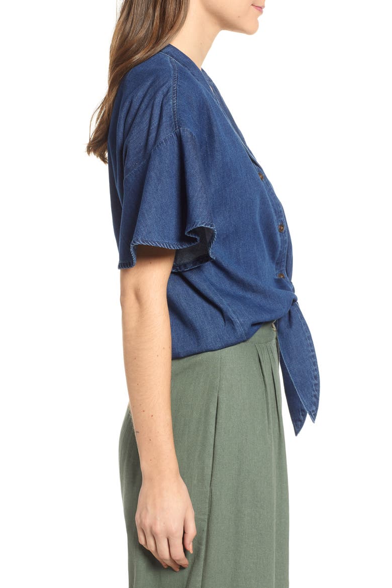 Flavia Flounce Sleeve Chambray Shirt, Alternate, color, MEDIUM BLUE DENIM