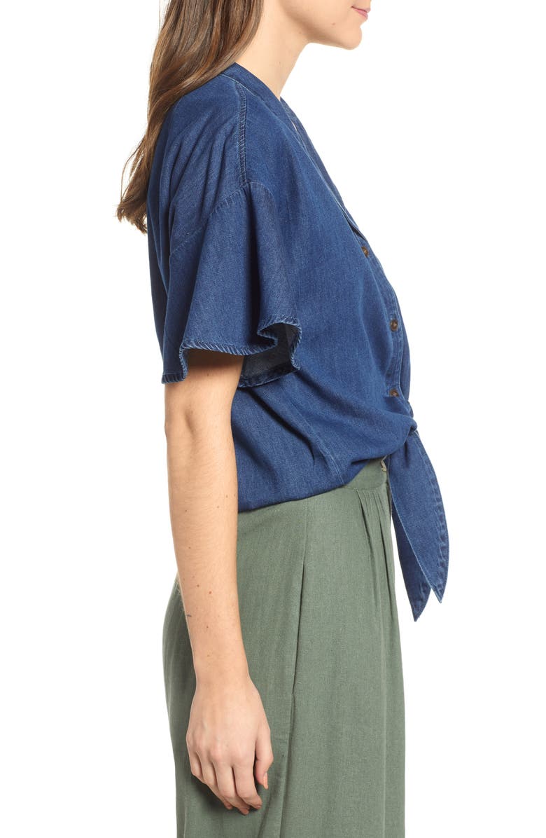 VERO MODA Flavia Flounce Sleeve Chambray Shirt, Alternate, color, 