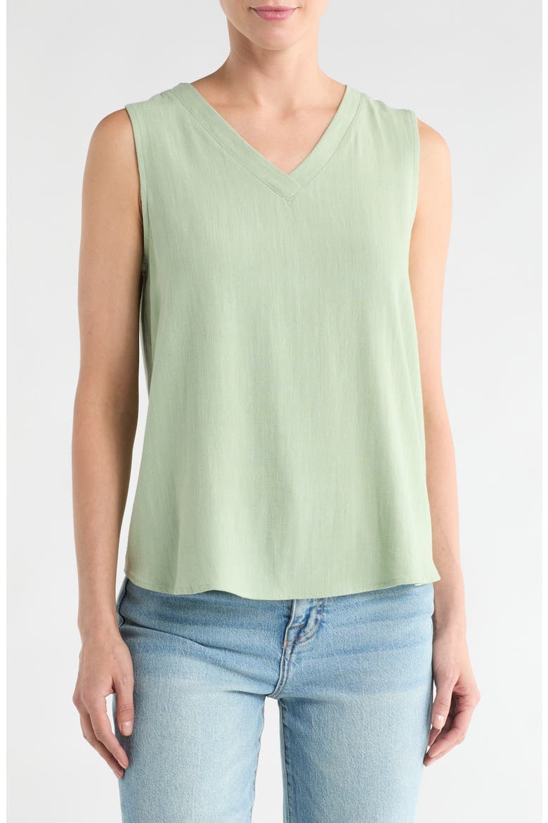 Linen V-Neck Sleeveless Tank Top, Main, color, SAGE