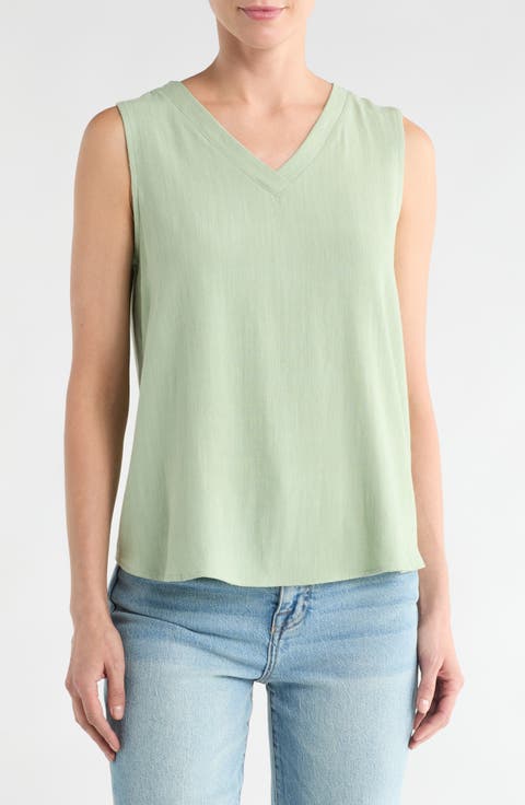 Linen V-Neck Sleeveless Tank Top