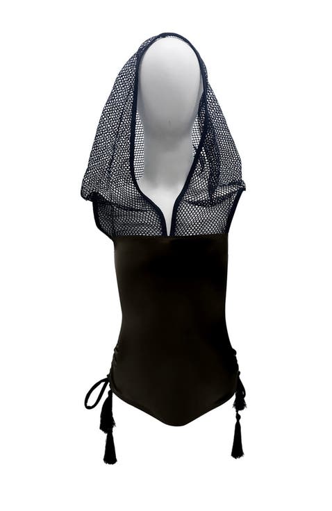 Sport Mesh Hooded with Tassel Side-Ties One-Piece Swimsuit, Toddler, Little Kid & Big Kid