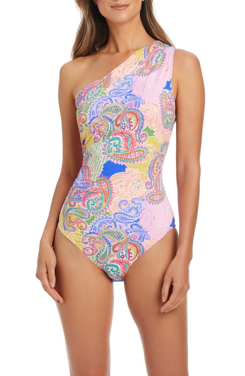 BLEU by Rod Beattie One-Shoulder One-Piece Swimsuit, Main, color, Pink Multi