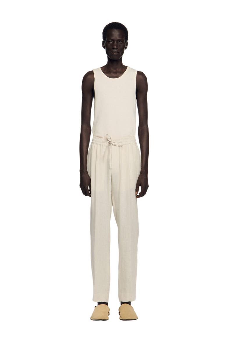 Elasticated linen trousers, Main, color, Ivory