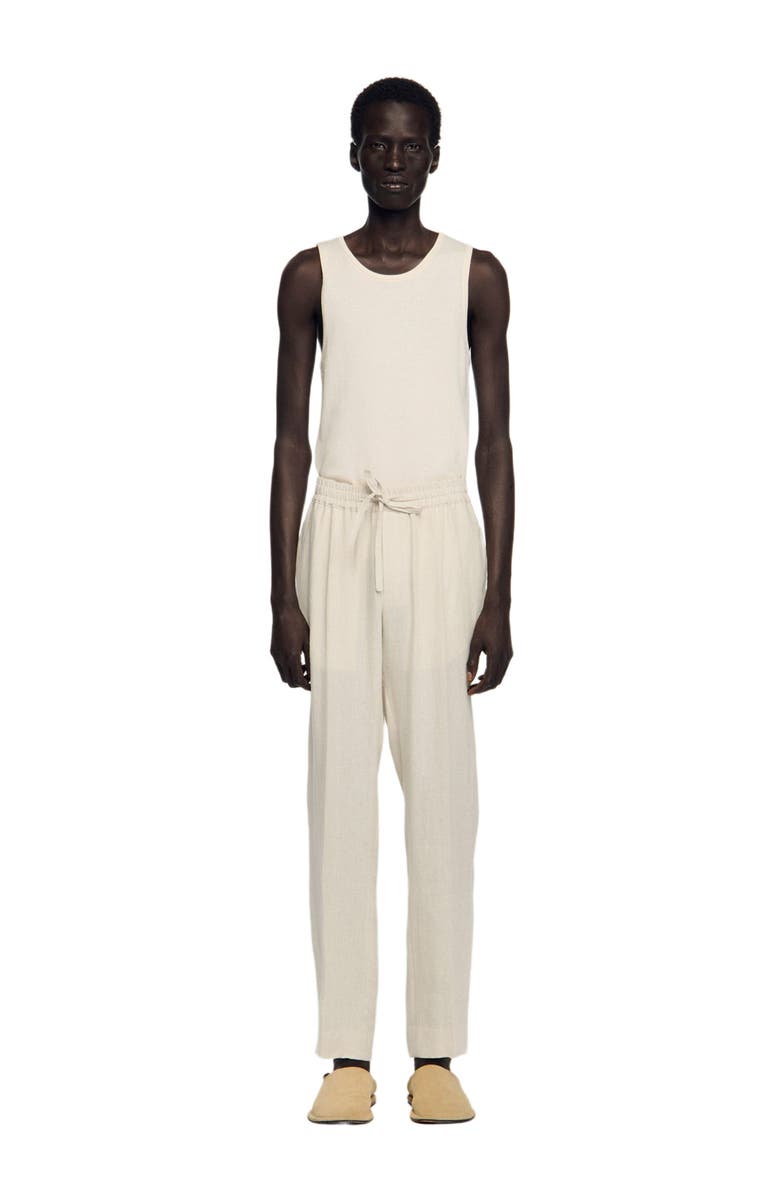 SANDRO Elasticated linen trousers, Main, color, Ivory