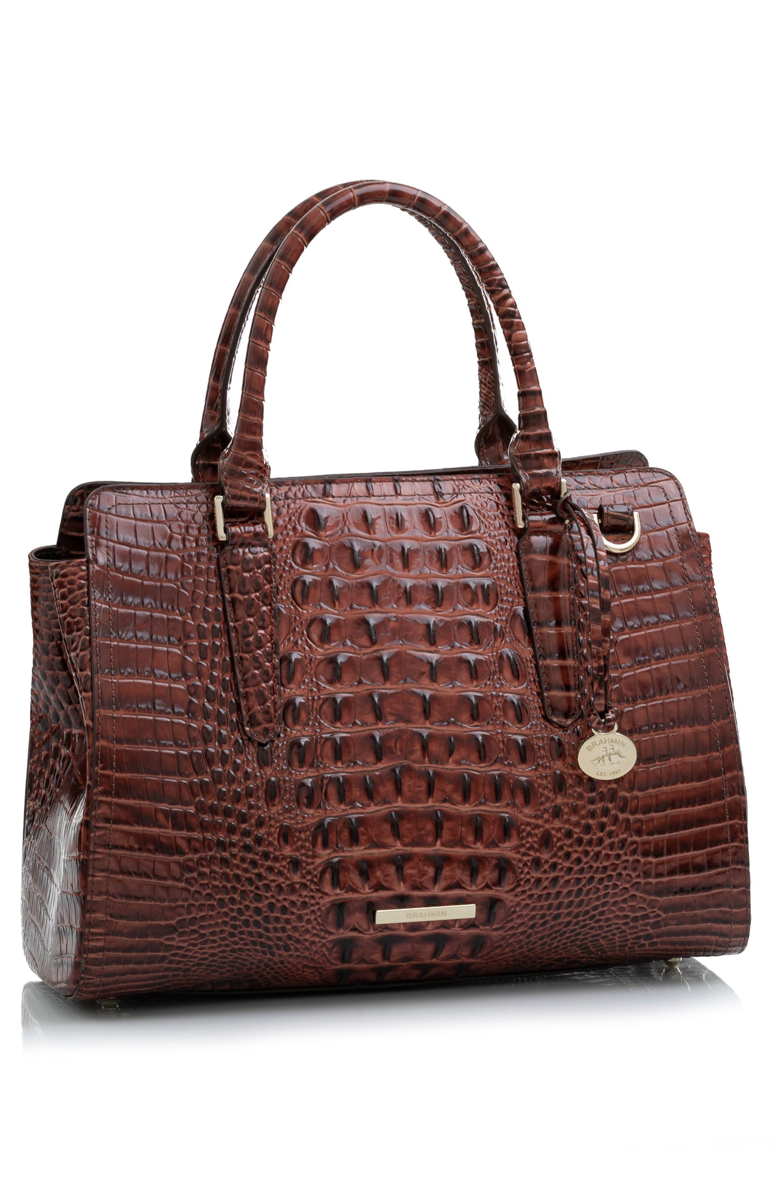 Brahmin Finley Small Croc Embossed Leather Satchel, Alternate, color, 