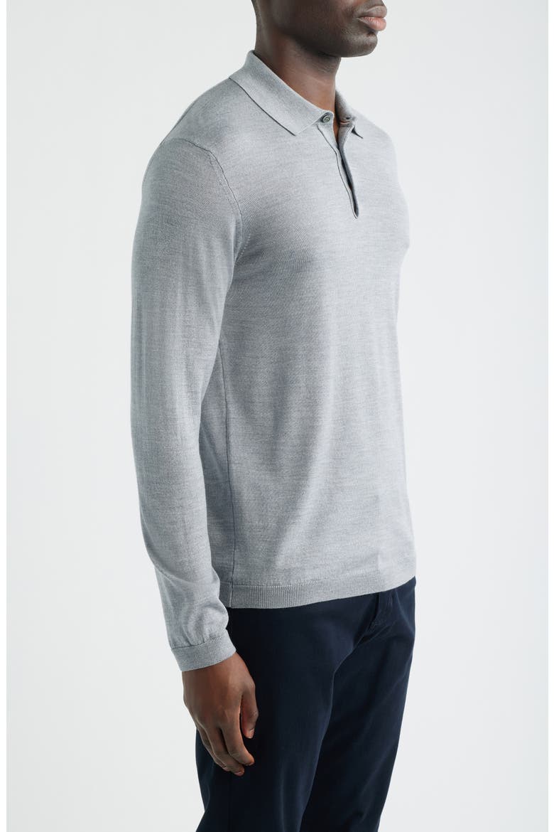 Long Sleeve Wool & Silk Polo Sweater, Alternate, color, LIGHT GREY