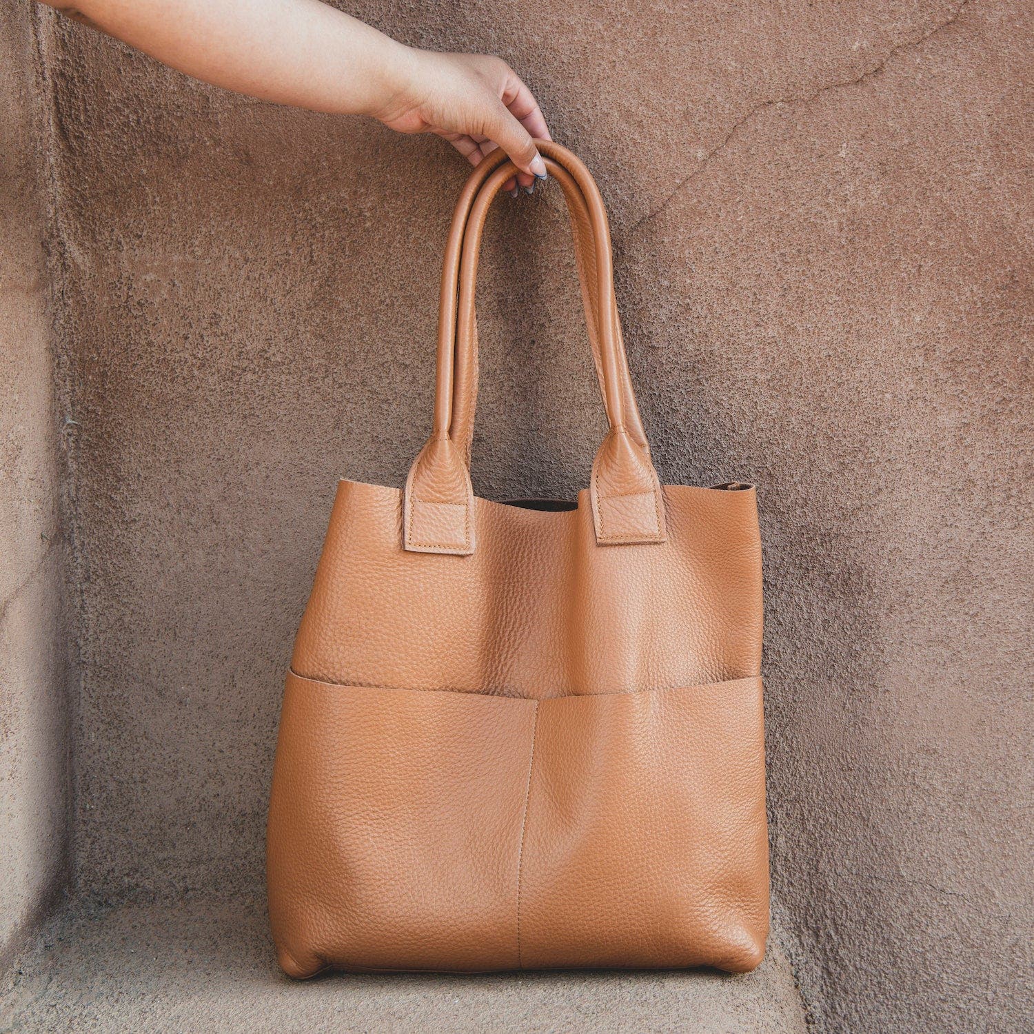 Amasouk Classic Unstructured Leather Tote Bag, Alternate, color, Tan