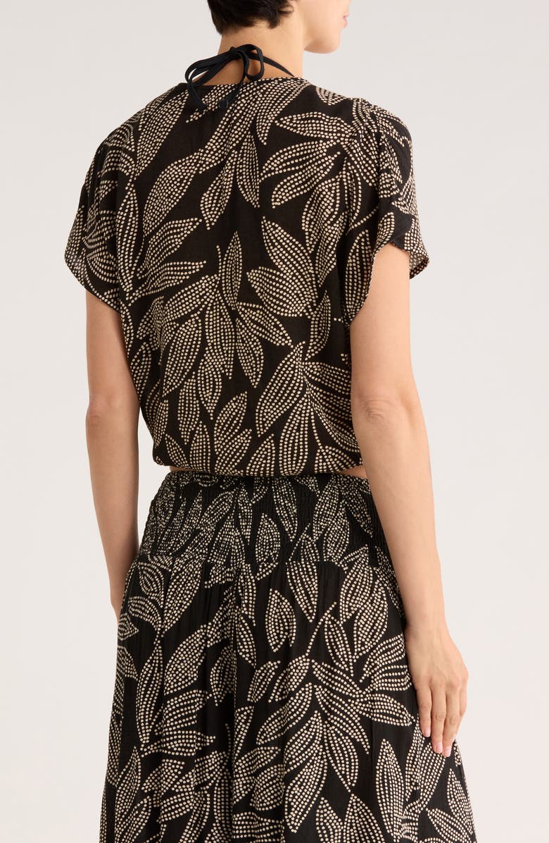 Elan Short Sleeve Crop Cover-Up Top, Alternate, color, Black Cartagena