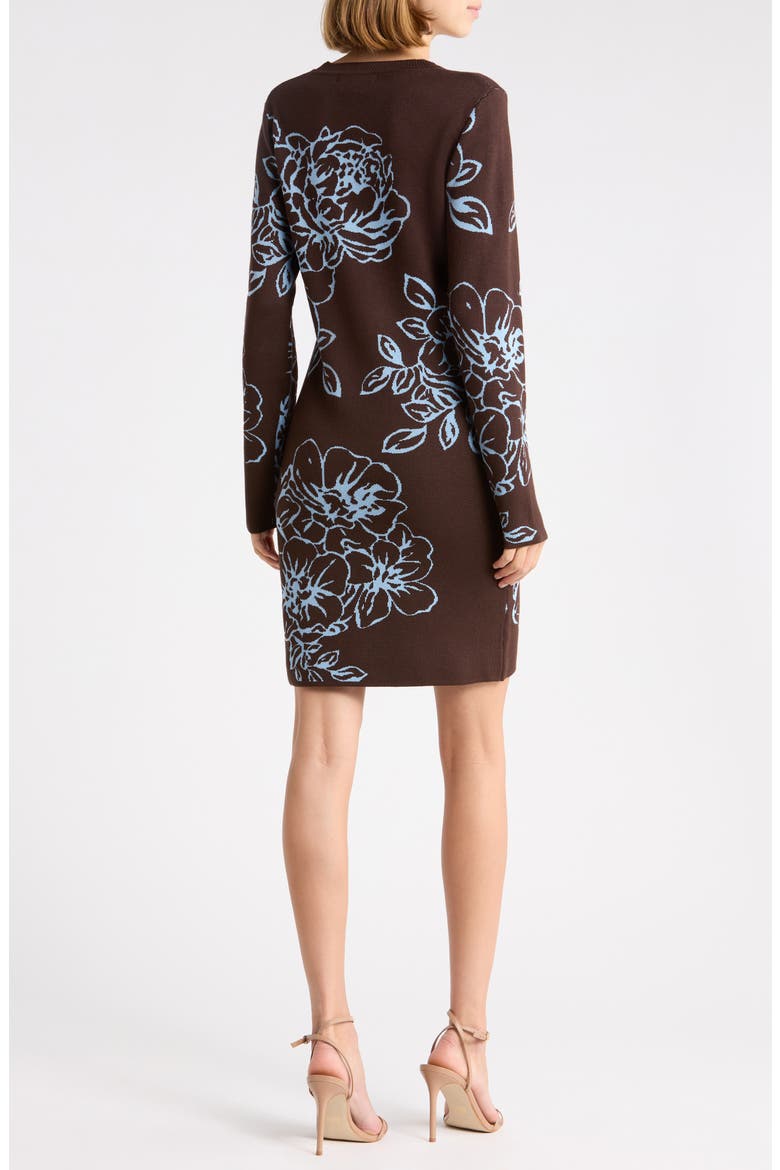 Floral Jacquard Long Sleeve Minidress, Alternate, color, CHOCOLATE BROWN COMBO