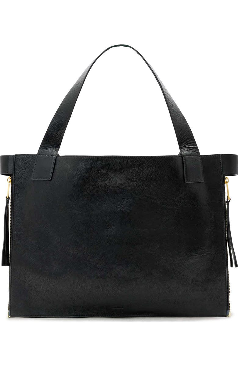 AllSaints Marlo Leather East/West Tote, Main, color, Black