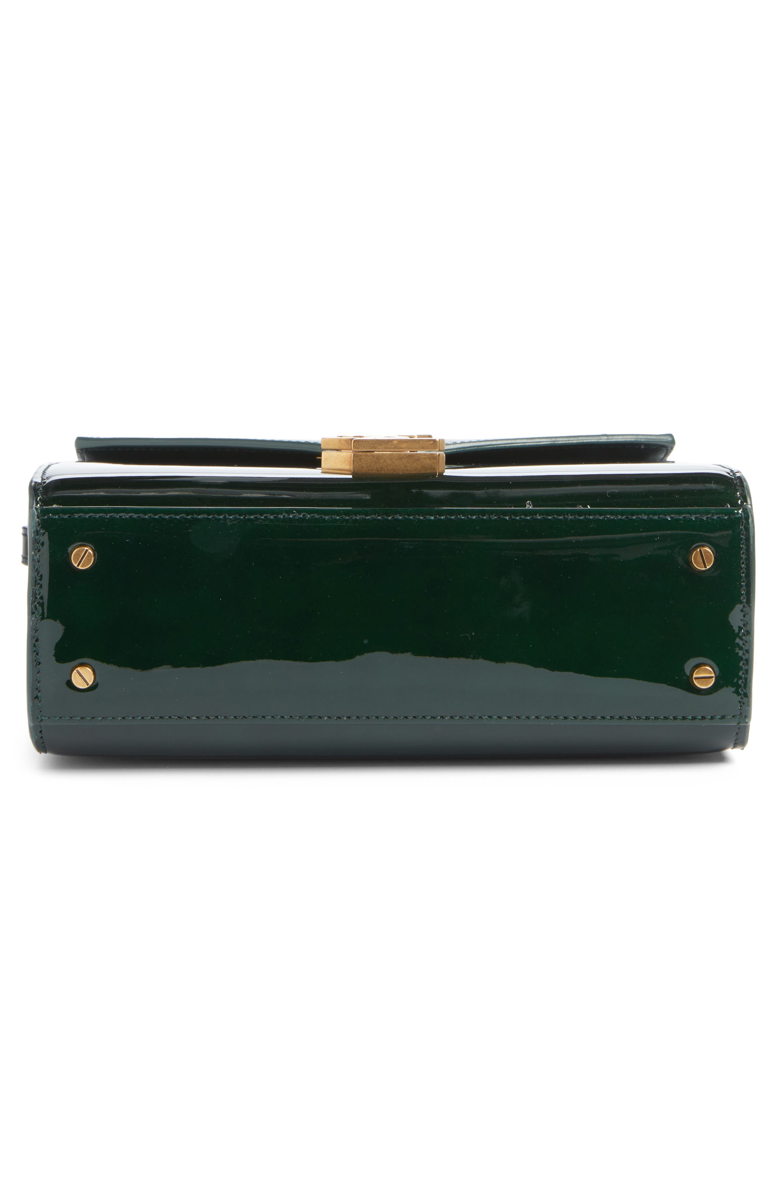 Saint Laurent Mini Cassandra Patent Leather Top Handle Bag, Alternate, color, Fir Leaf