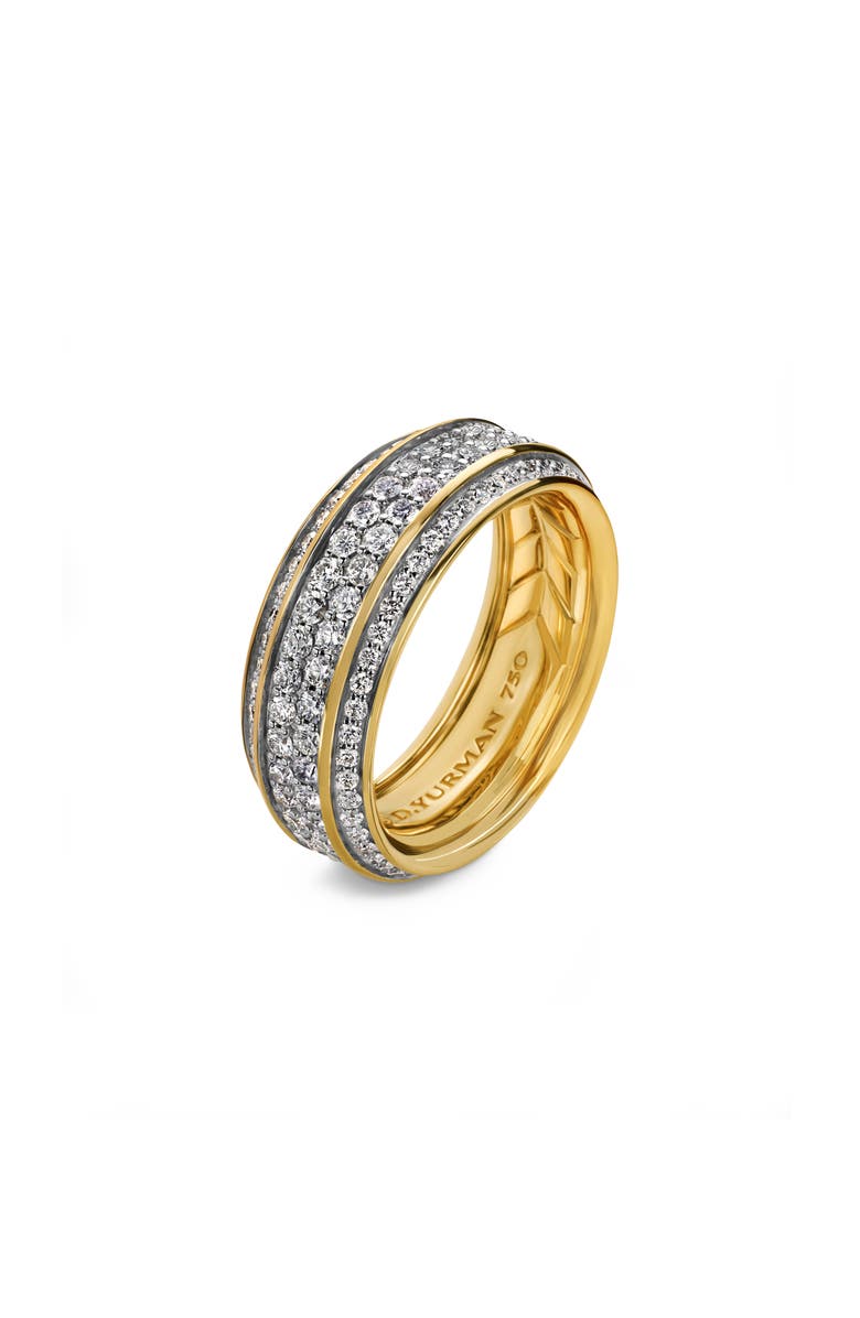 David Yurman Beveled 18K Gold Band Ring with Pavé Diamonds, Alternate, color, Gold/ Diamond