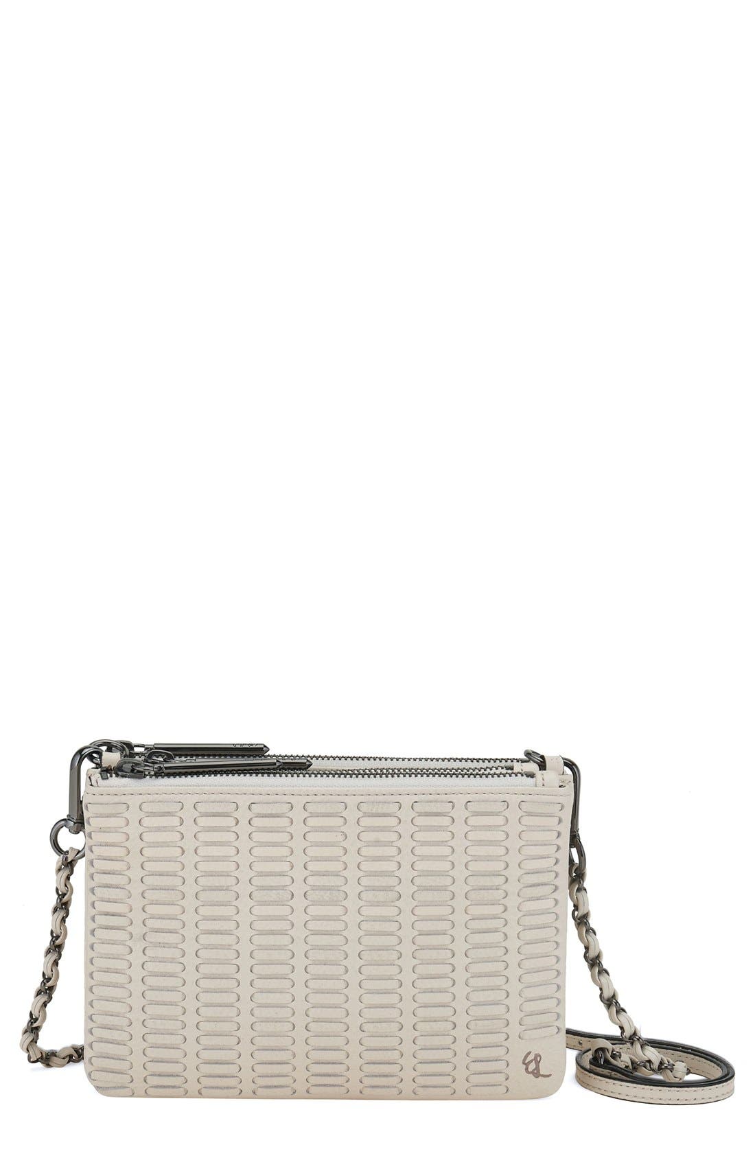 'Sacha' Woven Leather Clutch, Main, color, LINEN JAKARTA