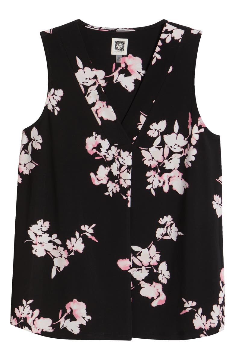Anne Klein Floral Print Pleat Neck Shell, Alternate, color, 