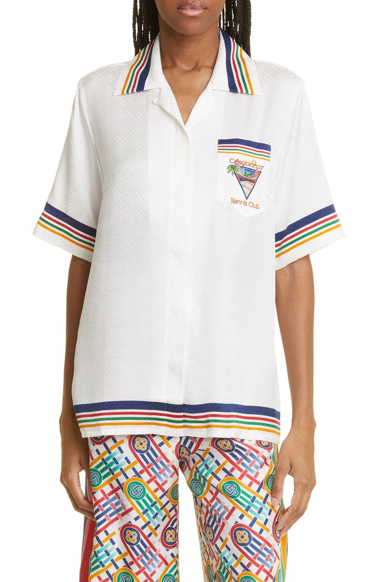 Casablanca Tennis Club Icon Silk Camp Shirt, Alternate, color, 