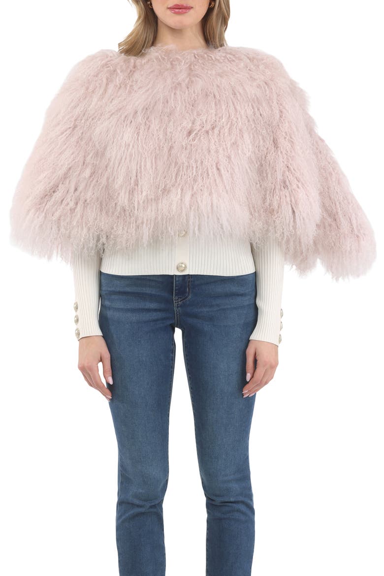 Select Genuine Shearling Shawl, Alternate, color, PINK