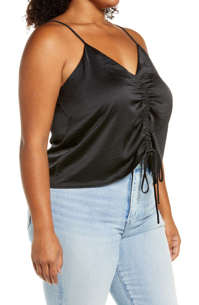 Open Edit Tie Front Satin Camisole, Alternate, color, Black