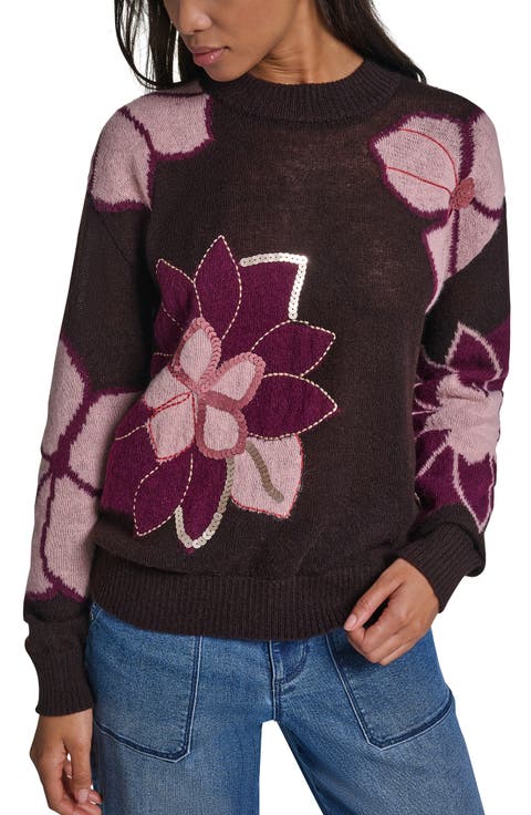 Floral Sequin Crewneck Sweater