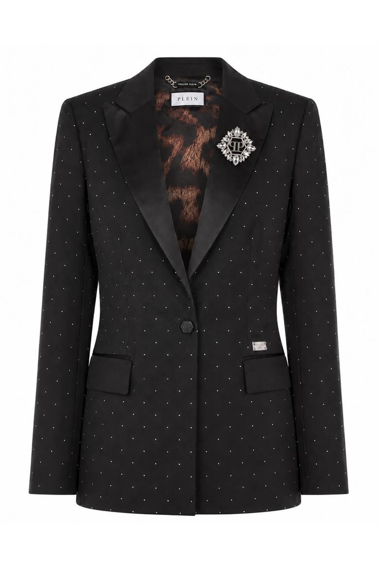 Boyfriend Fit Blazer Crystal Strass Women, Main, color, black