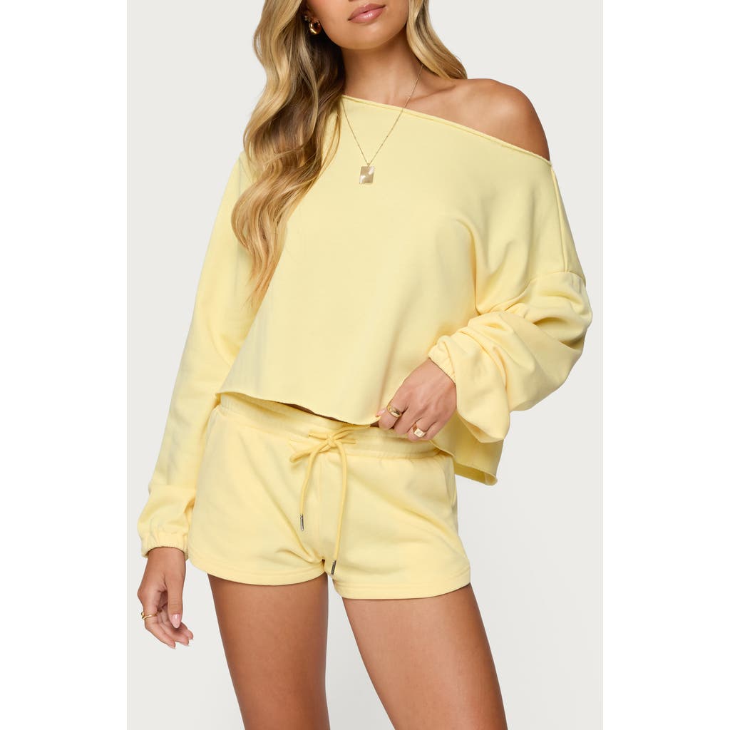 Edikted Kordelia One-shoulder Sweatshirt In Yellow