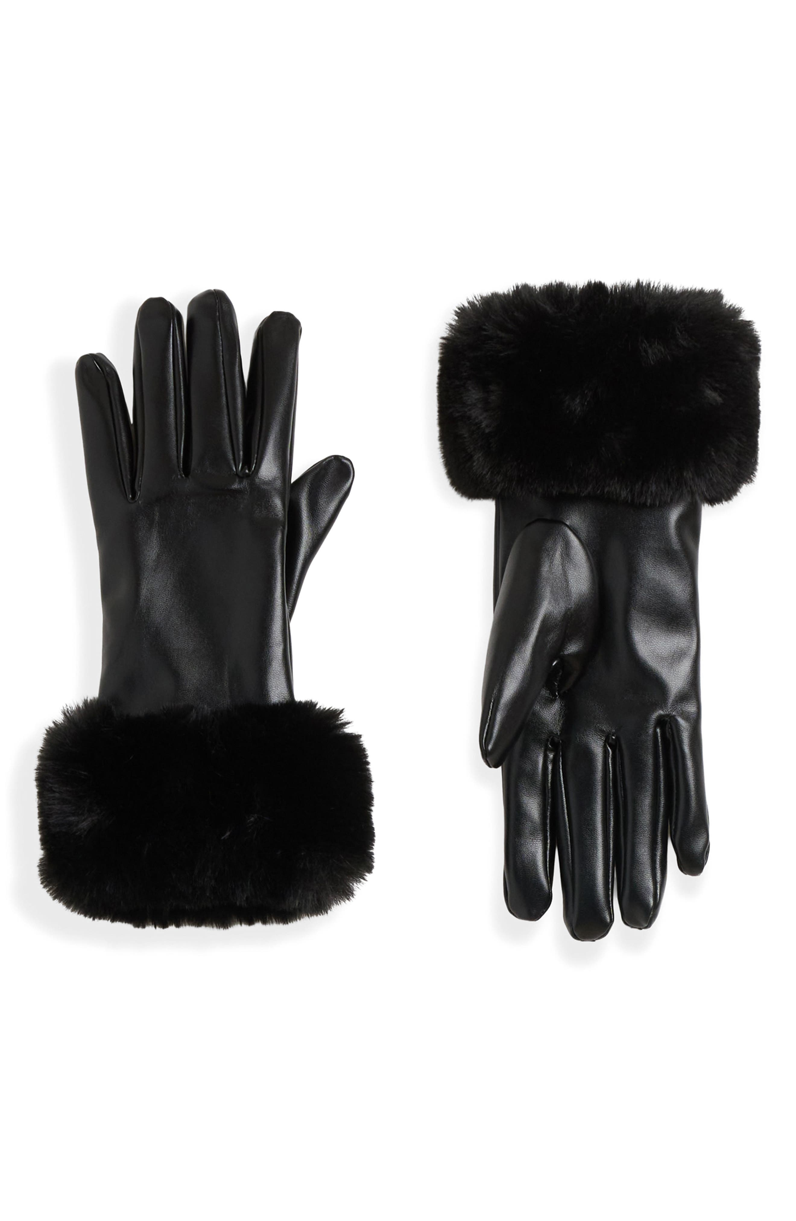 Faux Fur Trim Faux Leather Tech Gloves