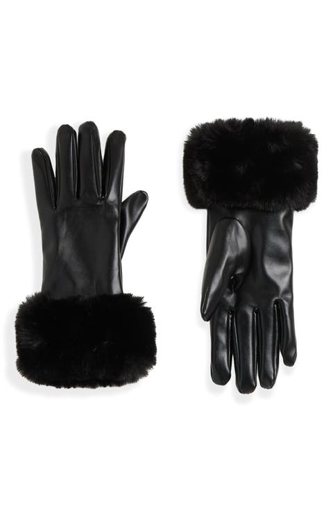 Faux Fur Trim Faux Leather Tech Gloves