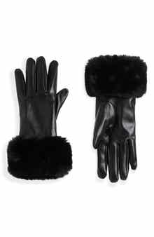Faux Fur Trim Faux Leather Tech Gloves