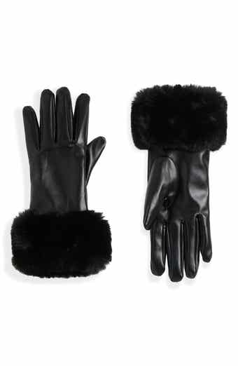 Faux Fur Trim Faux Leather Tech Gloves