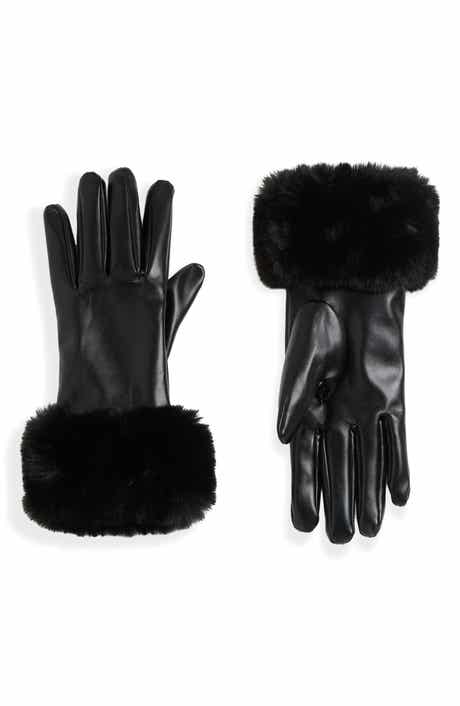 Faux Fur Trim Faux Leather Tech Gloves
