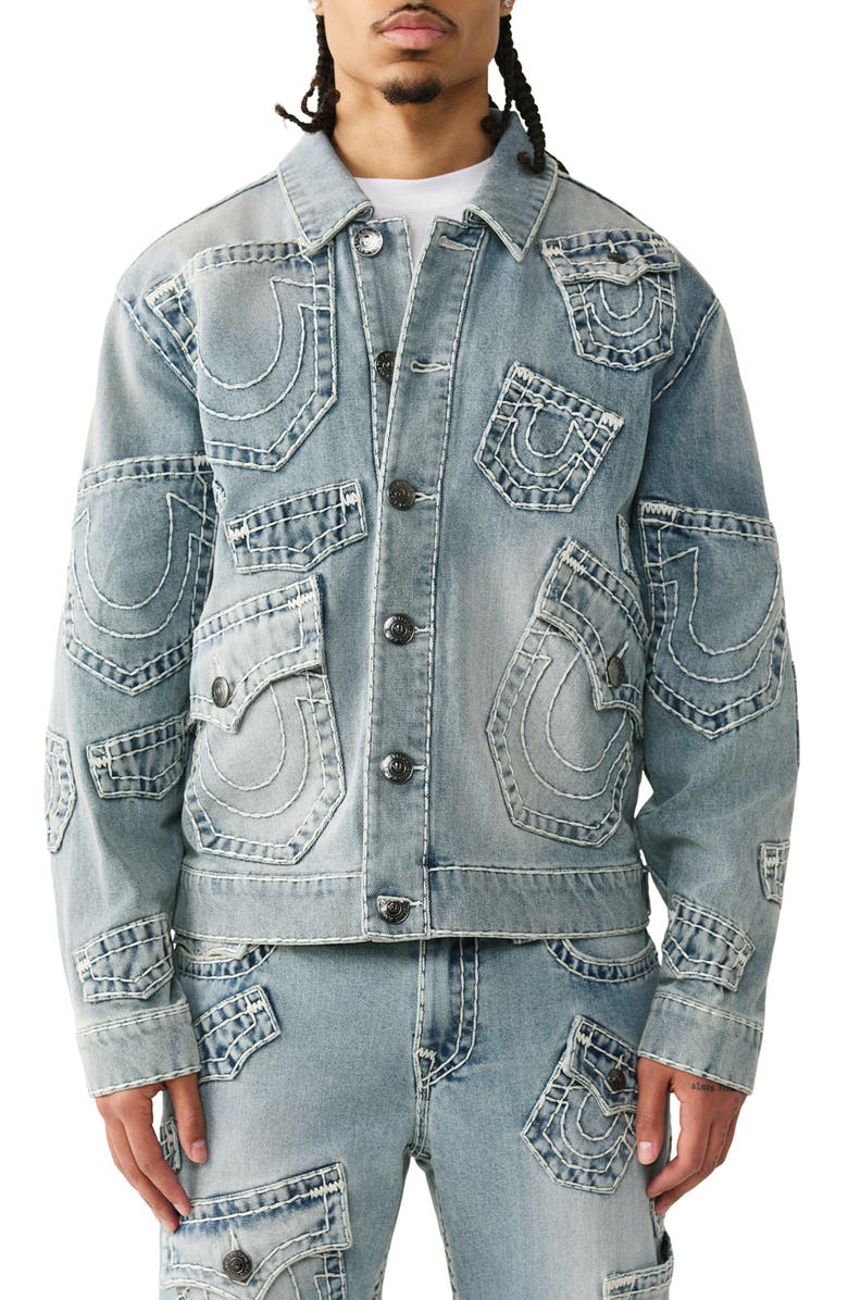 True Religion Super-T Denim Jacket, Main, color, Grendal Light Wash